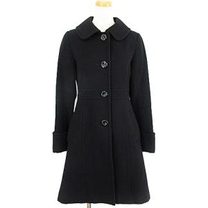 ウールコート ロング 裏地チェック ステンカラー ブラック 36 SMV