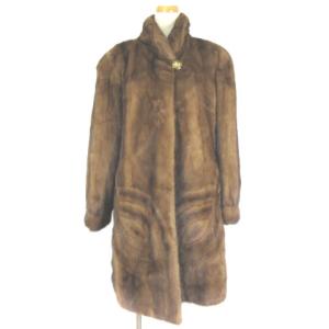 銀SAGA スカーフ柄ミンクコート F ブラウン