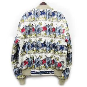 HERMES リバーシブル シルク ブルゾン 中綿 ボンバージャケット スカーフ柄 無地 アイボリー ベージュ 50 フランス製 美品