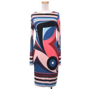 ワンピース ミニドレス 総柄 丸首 シルク100％