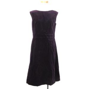 ベロア ワンピース ノースリーブ 膝丈 36 紫 パープル