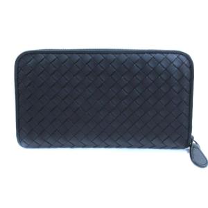 BOTTEGA VENETA イントレチャート 長財布 ラウンドファスナー レザー ブラック