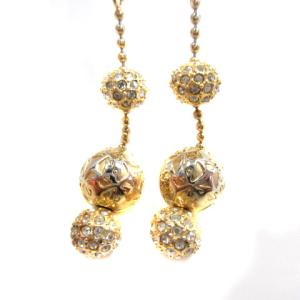 SWAROVSKI ボール 3連 ピアス ラインストーン ゴールドカラー アクセサリー