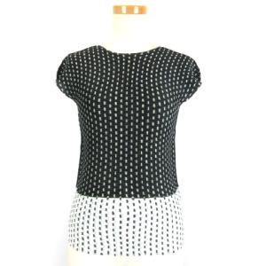 18SS 立体プリーツ カットソー ノースリーブ 総柄 ダークネイビー系