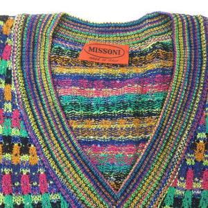 MISSONI ニット カットソー Vネック 長袖 透かし編み 42 マルチカラー