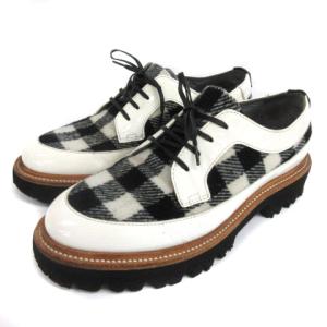 210602OS レディースシューズ チェック 35 ホワイト ブラック