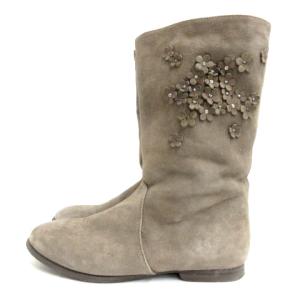 ANTEPRIMA ブーツ スエード 花モチーフ 24cm グレージュ 220225E