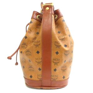 MCM 巾着 ショルダーバッグ ヴィセトス柄 ロゴ レザー ブラウン