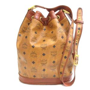 MCM 巾着 ショルダーバッグ ヴィセトス柄 ロゴ レザー ブラウン