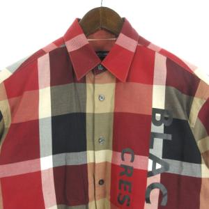 BLACK LABEL CRESTBRIDGE 51M76-376-18 チェック シャツ 半袖 ロゴ プリント S レッド