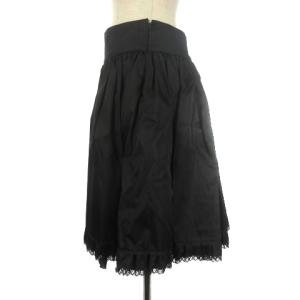 PRADA スカート フレア ひざ丈 ギャザー 無地 S ブラック