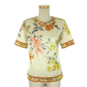 半袖花柄カットソー M ホワイト