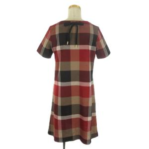 BLUE LABEL CRESTBRIDGE ワンピース 半袖 ひざ丈 リボン チェック 38 レッド