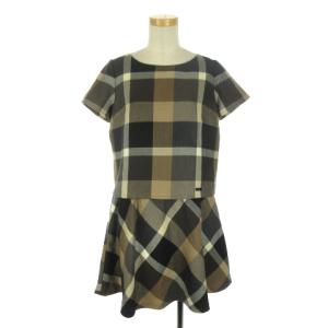 ロゴプレートひざ丈チェックワンピース 38 ブラウン