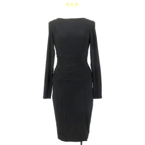 ワンピース ひざ丈 長袖 ギャザー 0 ブラック