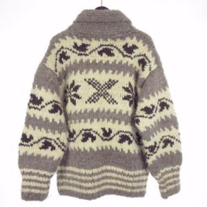 Canadian Sweater カウチン ニット ウール 総柄 ジップアップ ジャケット アイボリー グレージュ