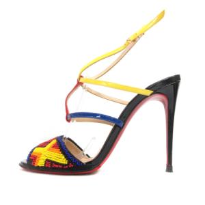 Christian Louboutin サンダル ハイヒール オープントゥ バックストラップ ビーズ 36 1/2