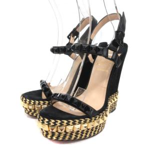 パンプス ハイヒール ウェッジソール スエード スタッズ ブラック ゴールド