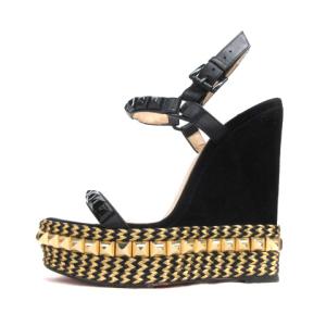 Christian Louboutin パンプス ハイヒール ウェッジソール スエード スタッズ ブラック ゴールド