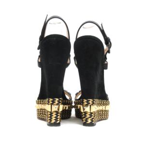 Christian Louboutin パンプス ハイヒール ウェッジソール スエード スタッズ ブラック ゴールド