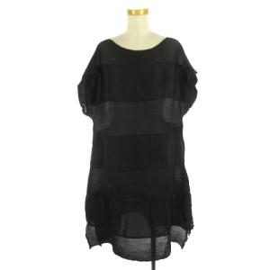 ワンピース 半袖 ひざ丈 フレア 切替 スリット ストレッチ 無地 黒 ブラック