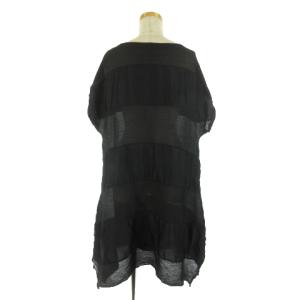 me ISSEY MIYAKE ワンピース 半袖 ひざ丈 フレア 切替 スリット ストレッチ 無地 黒 ブラック