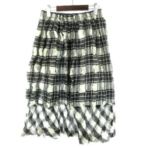 tricot ギャザーチェックスカート   ブラック