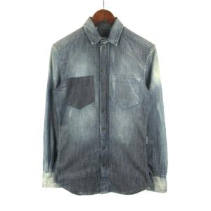 デニムシャツ 長袖 USED加工 コットン 37 インディゴブルー