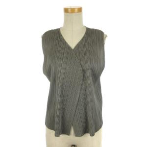 ベスト カーディガン ノースリーブ プリーツ ボタンレス 3 グレー