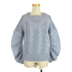 21SS 0121143096 ケーブルメッシュニットTOP ニット セーター 長袖 パール 36 青 ブルー
