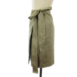 PRADA ラップスカート タイト ひざ丈 総柄 リボン グリーン系 40 ECR11