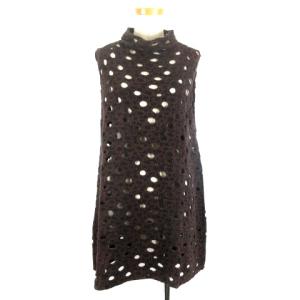 211130E 穴あき ウール チュニック M 茶