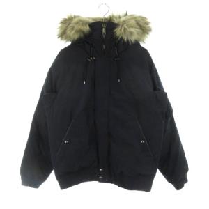 0200014380 ダウンジャケット ファー ポニー刺繍 ジップアップ M ネイビー
