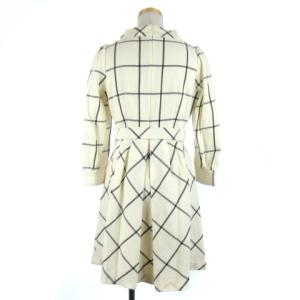 BLUE LABEL CRESTBRIDGE ワンピース チェック ミディ 長袖 ウール ベルト 38 アイボリー