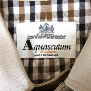 Aquascutum ステンカラーコート スプリングコート 裏地チェック ベージュ