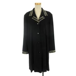 FASHION シャツ ワンピース 薄手 長袖 ひざ丈 開襟 オープンカラー L ブラック