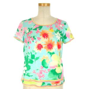 FASHION 半袖 カットソー 花柄 ライトブルー M