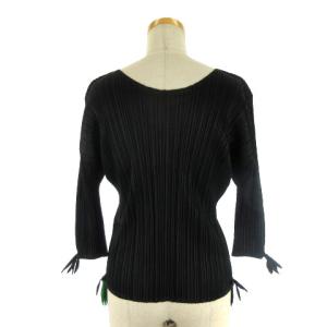 PLEATS PLEASE ISSEY MIYAKE カットソー ラウンドネック 七分袖 プリーツ 4 ブラック ECR12