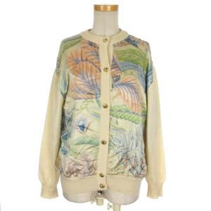 アンサンブル カーディガン ニット 花柄 長袖 シルク XL ベージュ系