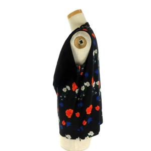 AKIRANAKA AP1701BK ノースリーブ カットソー ブラウス 変形 花柄 ベロア 切替 38 ブラック