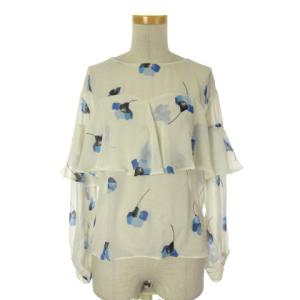 19SS ブラウス 長袖 花柄 シフォン フレア 36 ホワイト