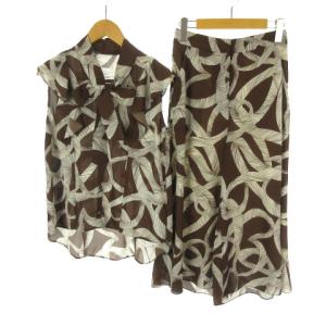 19SS セットアップ ボウタイ ブラウス ガウチョ パンツ 総柄 38 ブラウン