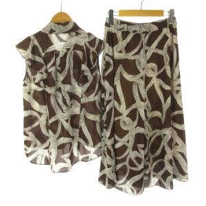 Grace Class 19SS セットアップ ボウタイ ブラウス ガウチョ パンツ 総柄 38 ブラウン