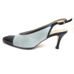 CHANEL ココマーク バイカラー パンプス バックストラップ 37 ミント系