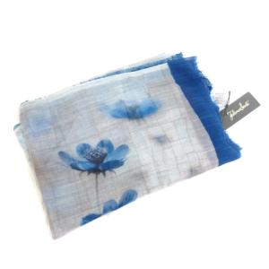 Faliero Sarti スカーフ 大判 花柄 総柄 コットン シルク混 ブルー