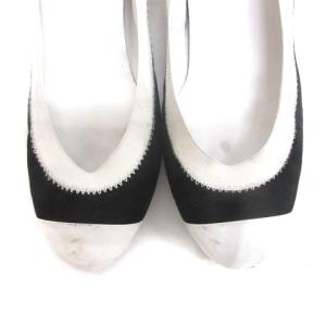 CHANEL パンプス ラウンドトゥ ハイヒール ココマーク 刺繍 スエード レザー 37C ホワイト ブラック