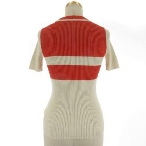 TORY BURCH リブ ニット カットソー 半袖 オフホワイト オレンジ XS 220822E