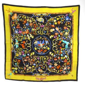 PIERRES D'ORIENT 東洋の石と西洋の石細工 カレ90 大判 シルク スカーフ ブラック イエロー