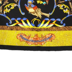 HERMES PIERRES D'ORIENT 東洋の石と西洋の石細工 カレ90 大判 シルク スカーフ ブラック イエロー
