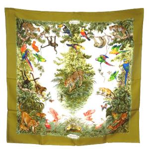 カレ90 EQUATEUR 赤道直下 スカーフ アニマル柄 シルク オリーブ